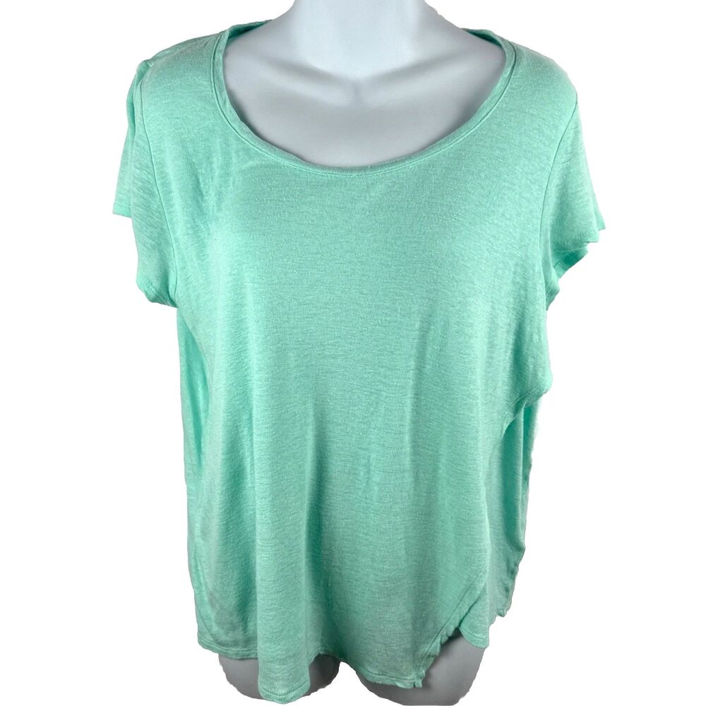 Pure Jill J. Jill Wrap Tee Mint Linen Blend Sz M Petite V-Neck Short Sleeve